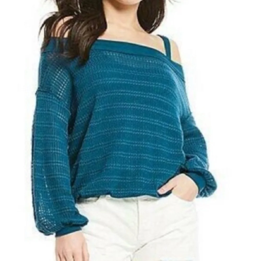 Free People Off shoulder blouse Top Blue XS Teal Treasure NWT long sleeve top